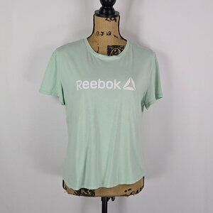 Reebok Logo T-Shirt Womens Large Green‎ Short Sleeve Crew Neck Activewear Gym